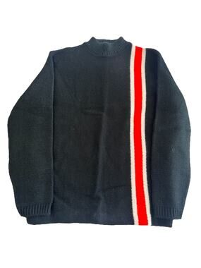 Vtg 70s DuPont Orlon Racing Stripe Sweater Mod Ski Knit Black Red Mock Neck Med?